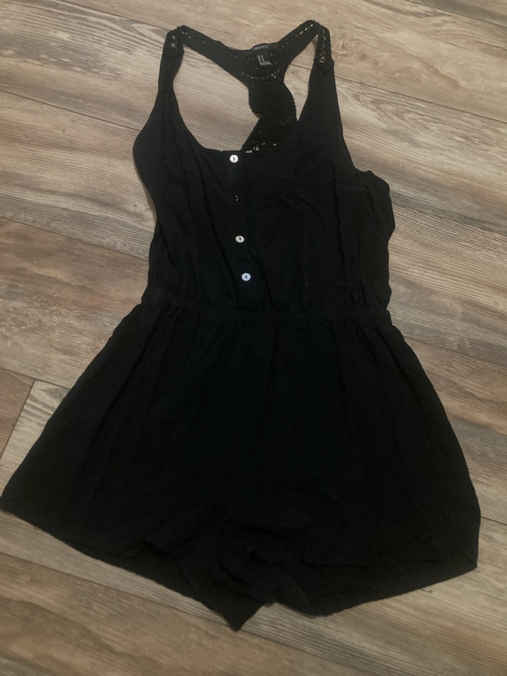 Forever 21 Black Romper Crochet Back Women’s Size M